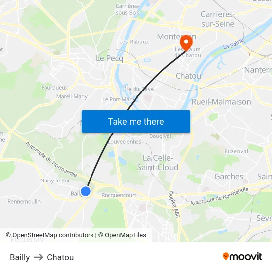 Bailly to Chatou map