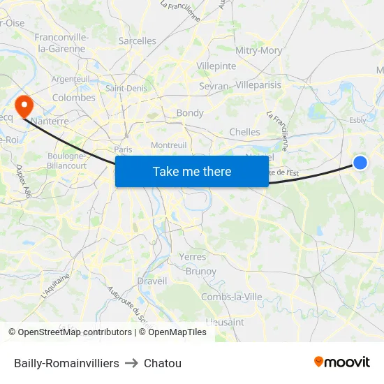 Bailly-Romainvilliers to Chatou map