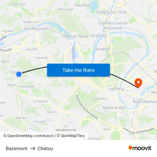 Bazemont to Chatou map