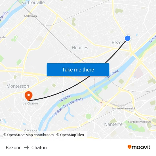 Bezons to Chatou map