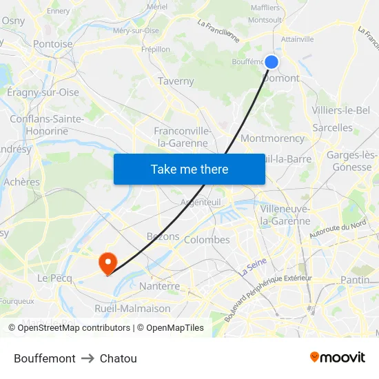 Bouffemont to Chatou map