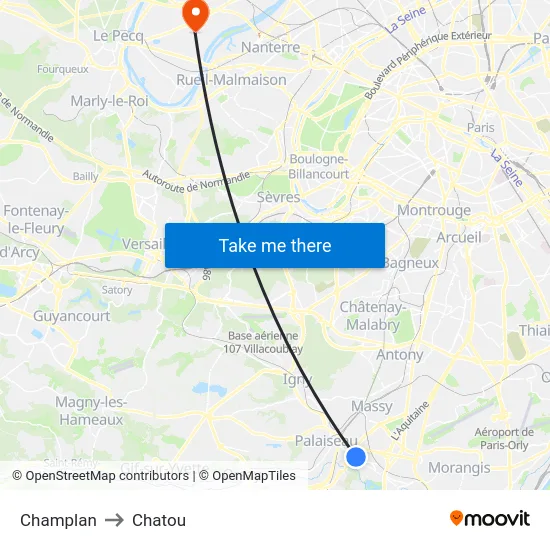 Champlan to Chatou map