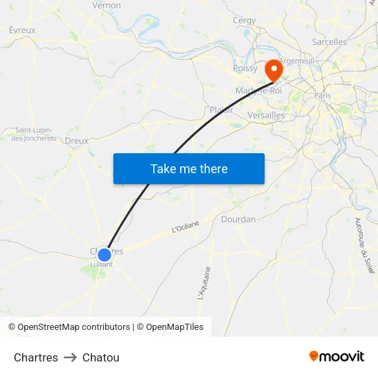 Chartres to Chatou map