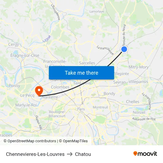 Chennevieres-Les-Louvres to Chatou map