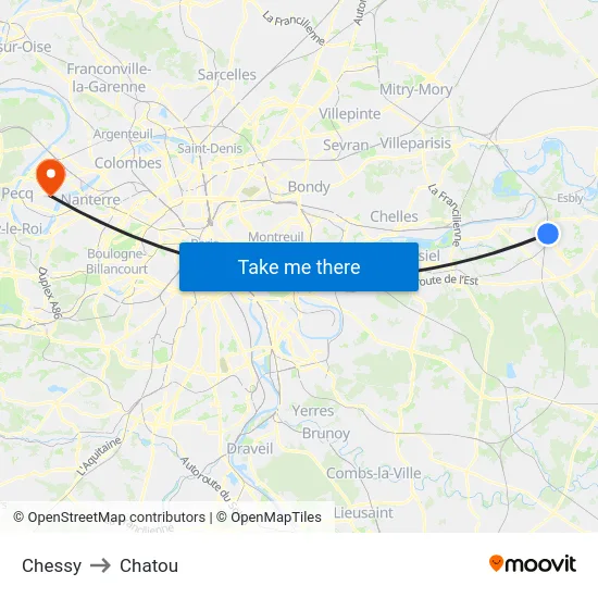 Chessy to Chatou map