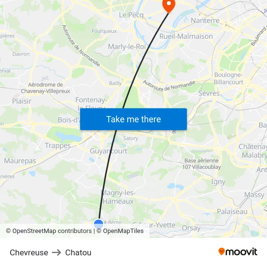 Chevreuse to Chatou map