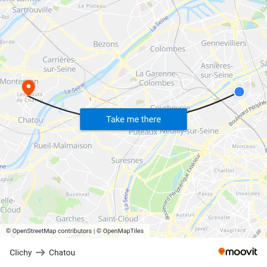 Clichy to Chatou map