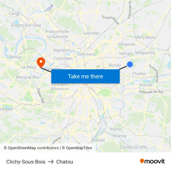 Clichy-Sous-Bois to Chatou map