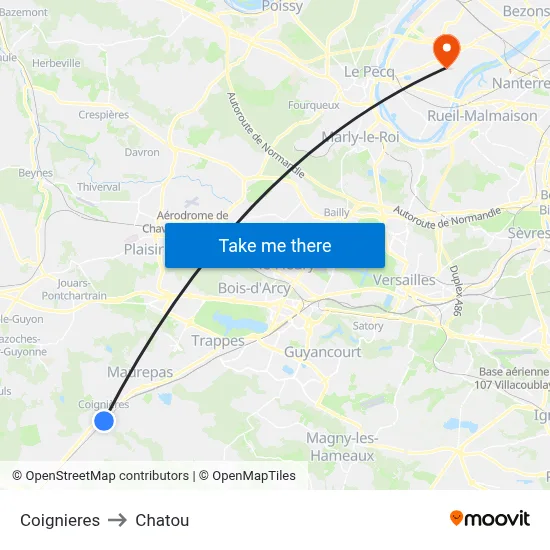 Coignieres to Chatou map