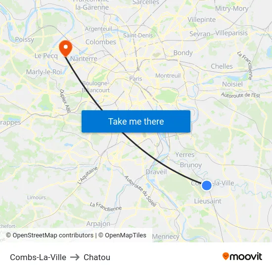 Combs-La-Ville to Chatou map