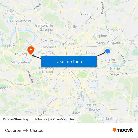 Coubron to Chatou map