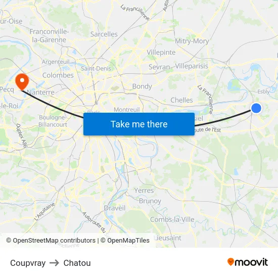 Coupvray to Chatou map