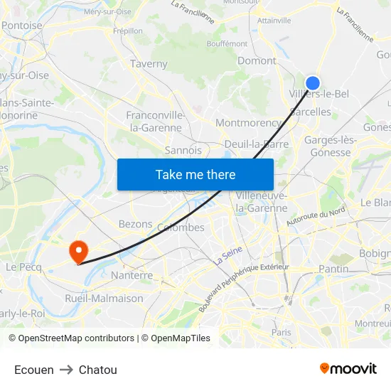 Ecouen to Chatou map