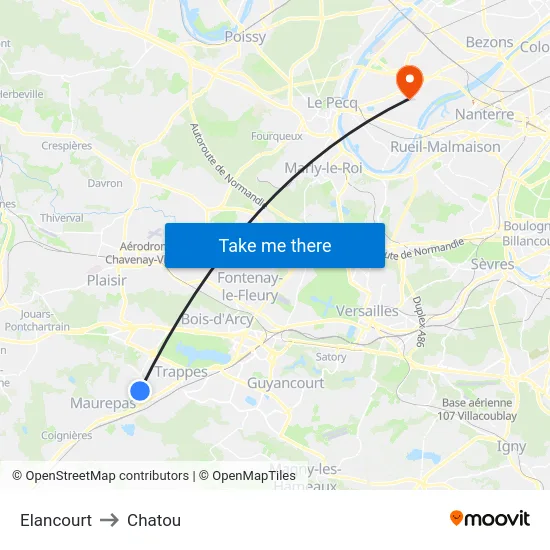 Elancourt to Chatou map