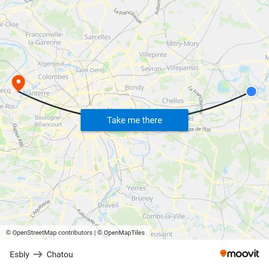 Esbly to Chatou map