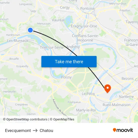 Evecquemont to Chatou map