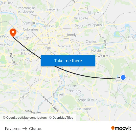 Favieres to Chatou map