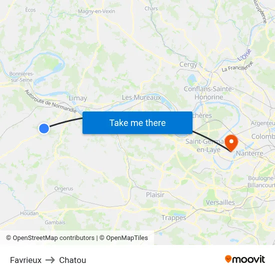 Favrieux to Chatou map