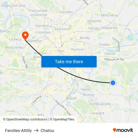 Ferolles-Attilly to Chatou map