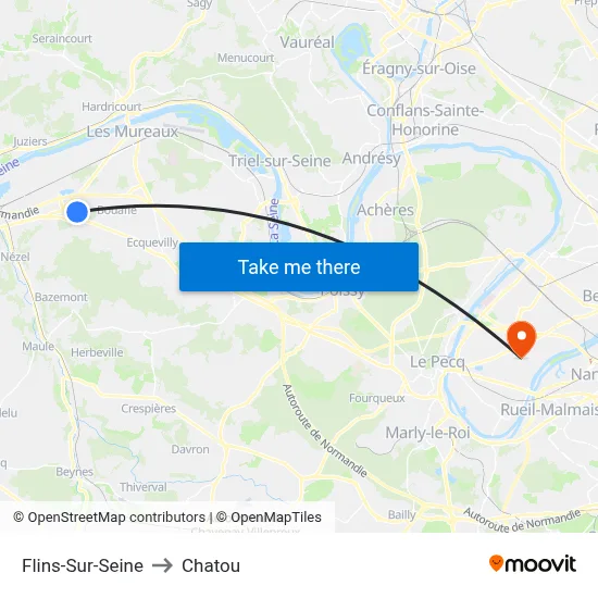 Flins-Sur-Seine to Chatou map