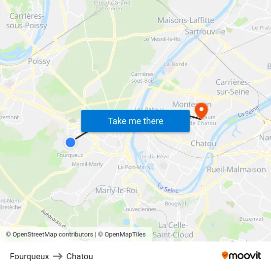 Fourqueux to Chatou map