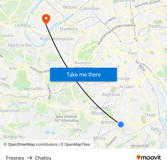 Fresnes to Chatou map