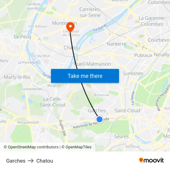 Garches to Chatou map
