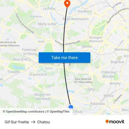 Gif-Sur-Yvette to Chatou map