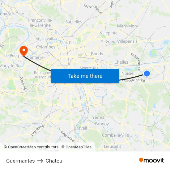 Guermantes to Chatou map