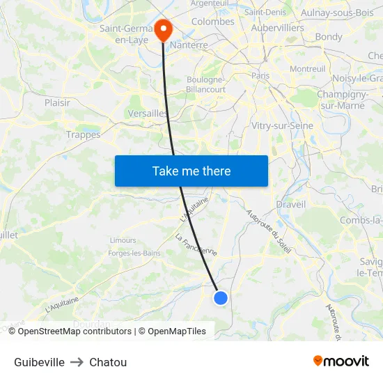 Guibeville to Chatou map