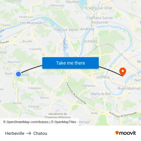Herbeville to Chatou map