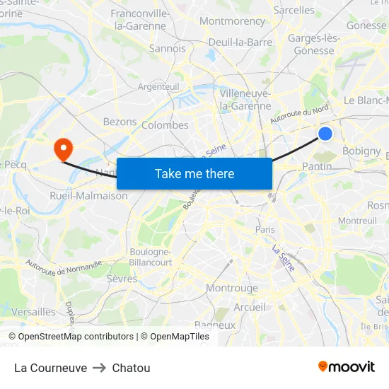 La Courneuve to Chatou map