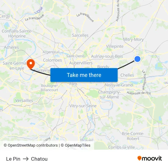 Le Pin to Chatou map