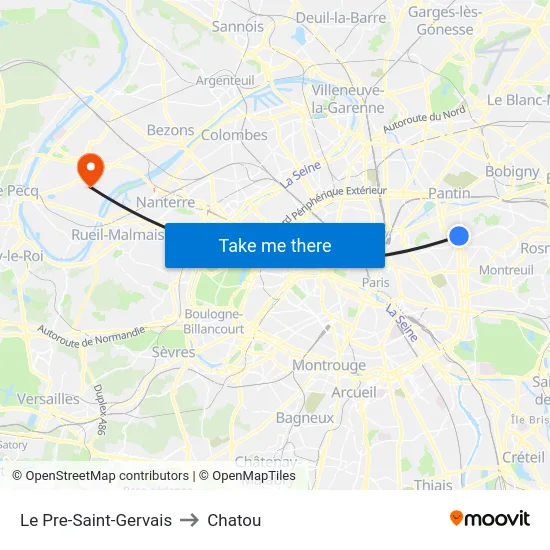 Le Pre-Saint-Gervais to Chatou map