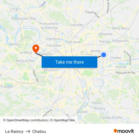 Le Raincy to Chatou map
