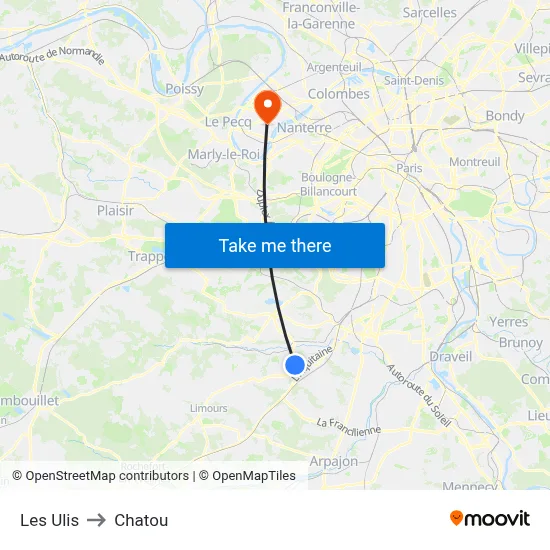 Les Ulis to Chatou map