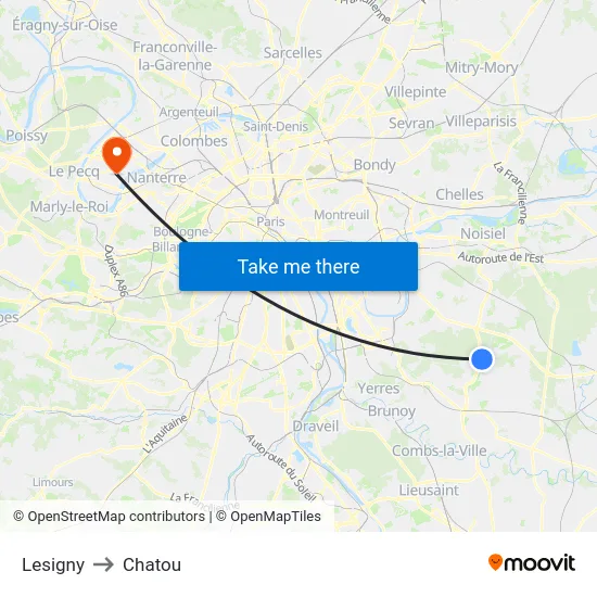 Lesigny to Chatou map
