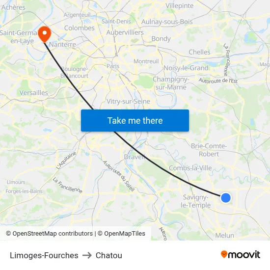 Limoges-Fourches to Chatou map
