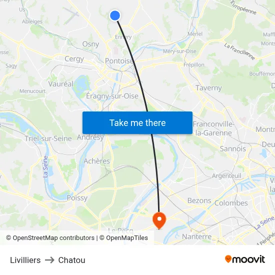 Livilliers to Chatou map