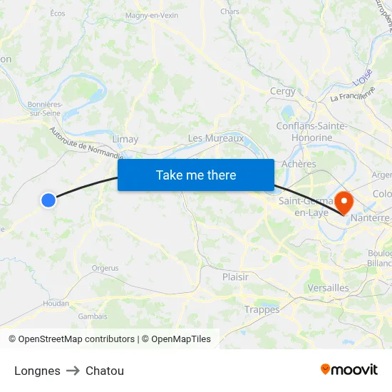 Longnes to Chatou map