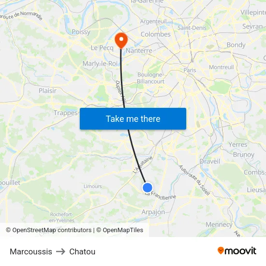 Marcoussis to Chatou map