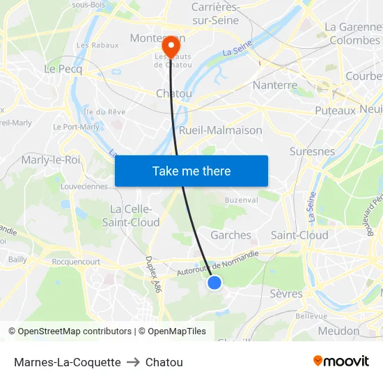 Marnes-La-Coquette to Chatou map