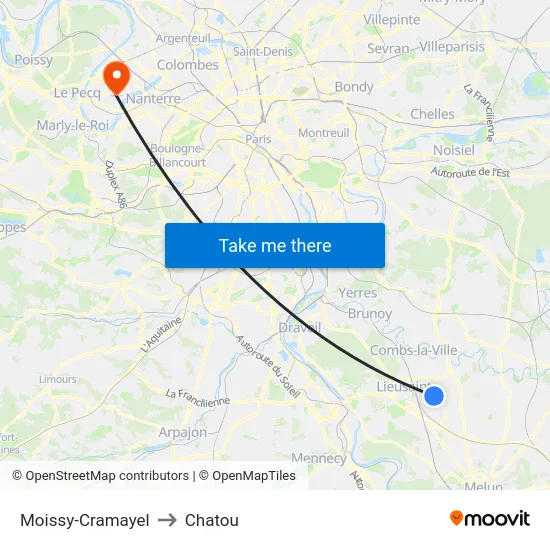 Moissy-Cramayel to Chatou map
