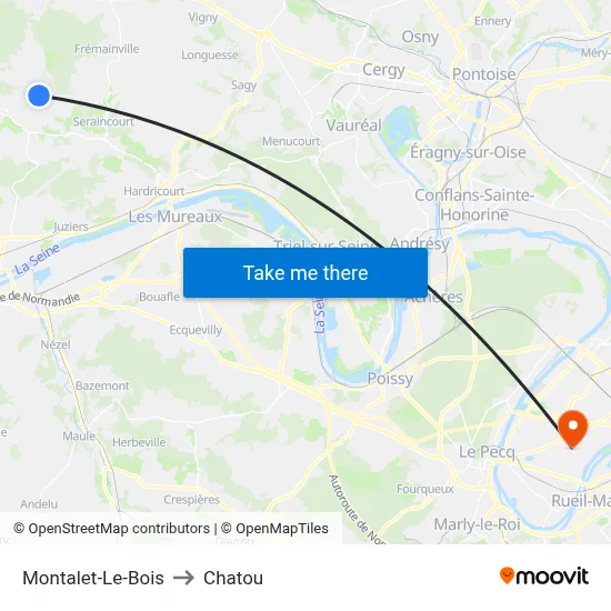Montalet-Le-Bois to Chatou map