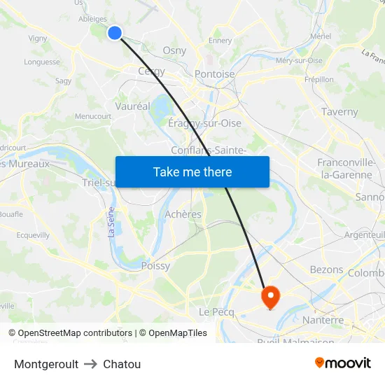 Montgeroult to Chatou map
