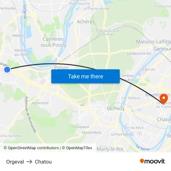 Orgeval to Chatou map