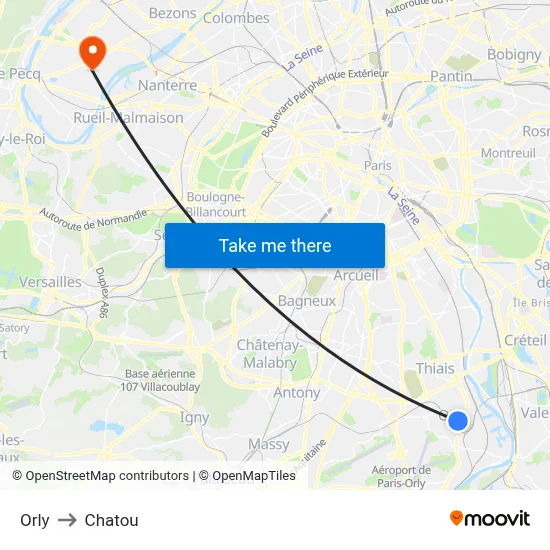 Orly to Chatou map