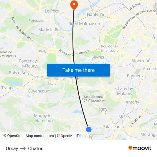 Orsay to Chatou map