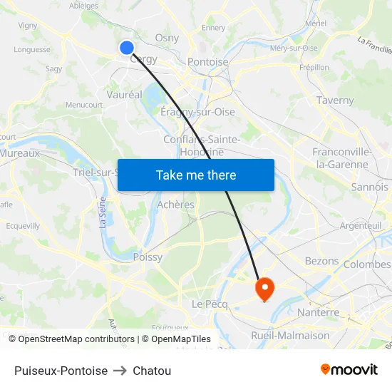 Puiseux-Pontoise to Chatou map