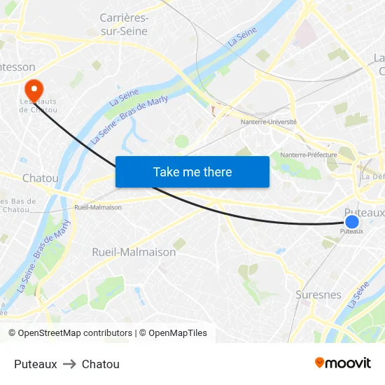 Puteaux to Chatou map